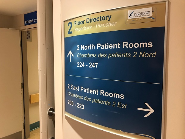 Hospital sign for 2nd floor directory 2 North and 2 East patients